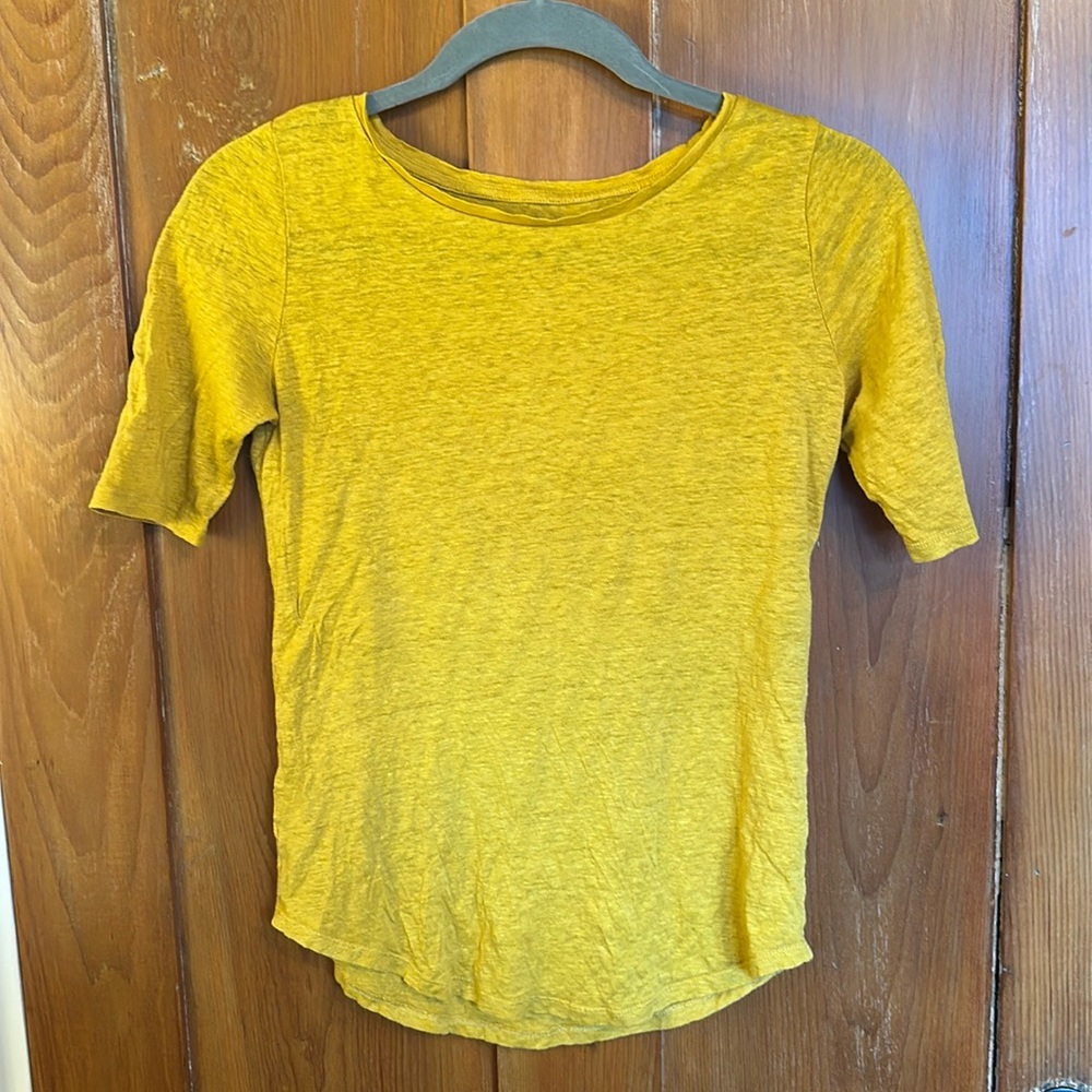 LOFT Yellow Short Sleeve Linen Tee